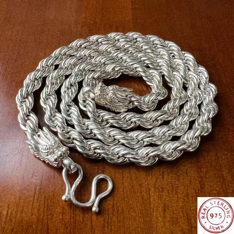 

2026 New S925 Tibetan Silver Handmade Double Dragon Hollow Necklace, Stylish Retro Craft Jewelry for Daily Wea