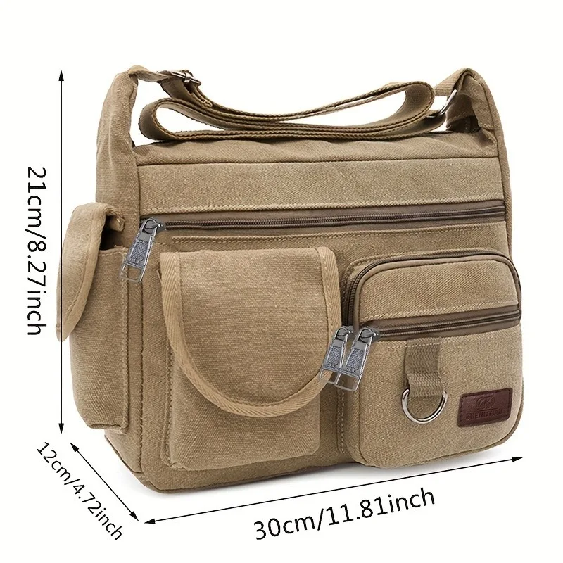 Heren Schoudertas Nieuwe Canvas Grote Capaciteit Schoudertas Multi-Pocket Messenger Bag Voor Studenten Reizen Casual Tas