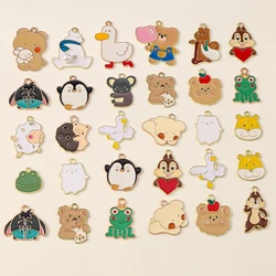 Leslie 10pcs Enamel Animal Charms Bear Duck Frog Penguin Pendant for Jewelry Making DIY Necklaces Earrings Jewelry Finding