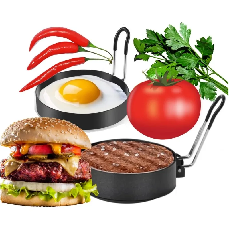 Egg Ring Mold Stainless Steel Non-Stick Pan with Heat Resistant Handle for Frying Hamburgers Easy To Clean Kitchen Cooking Tools