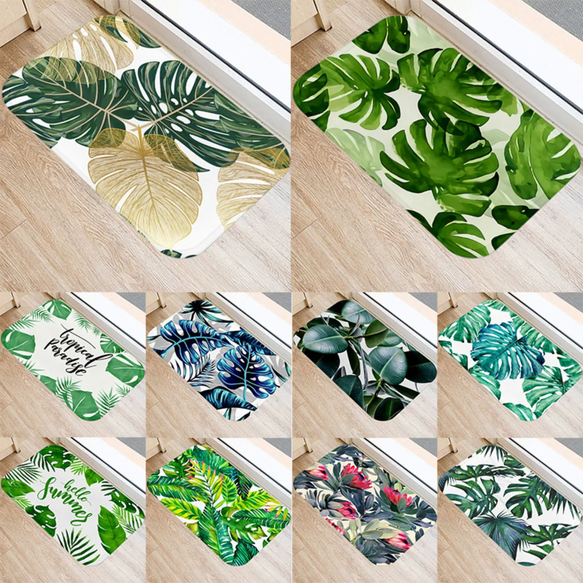 

Tropical Plants Palm Leaf Monstera Decor Kitchen Door Mats 3D Polyester Carpet Floor Mat Indoor Floor Bathroom Anti-Slip Rugs