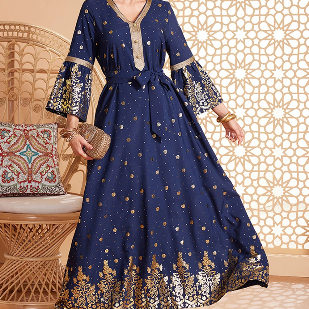 

Woman Floral Print Long Dress Muslim Abaya Dubai Kaftan Turkey Robe Caftan Marocain Femme Robe Clothing Islam Jalabiya Vestidos