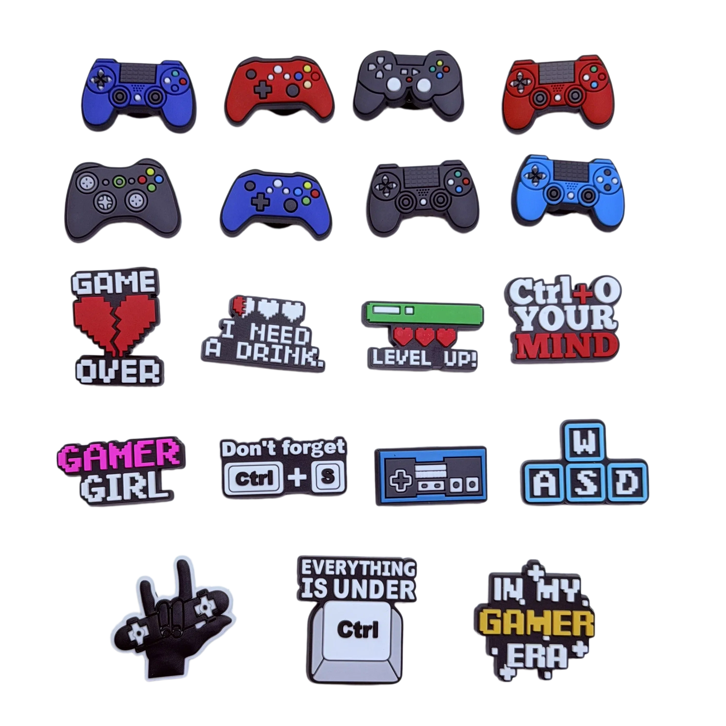 18-100Pcs Game Over Gamepad PVC Garden Shoe Charms In My Gamer Era Man Woman Slides Buckle Decorations For Party Gift