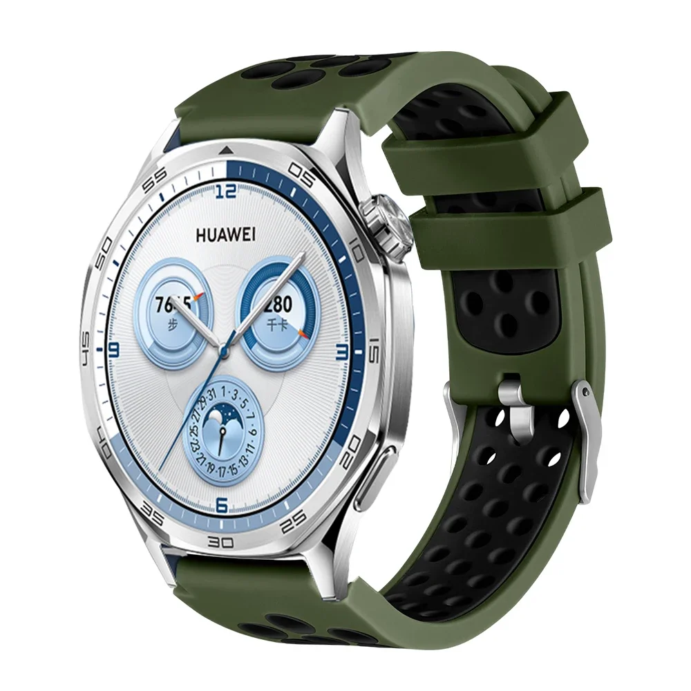 Two Tone Band for Huawei Watch GT5 46mm Porous Silicone Silver Buckle Strap Compatible with Huawei GT4 GT3 GT2 GT 46mm