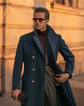 Men's Checkered Wool Blend Coat 4 Wool Blend Coat Men Fashion Over Jacket Double Breasted Checkered Business Long Overcoat Plus Size Warm Formal Business Tailored 4