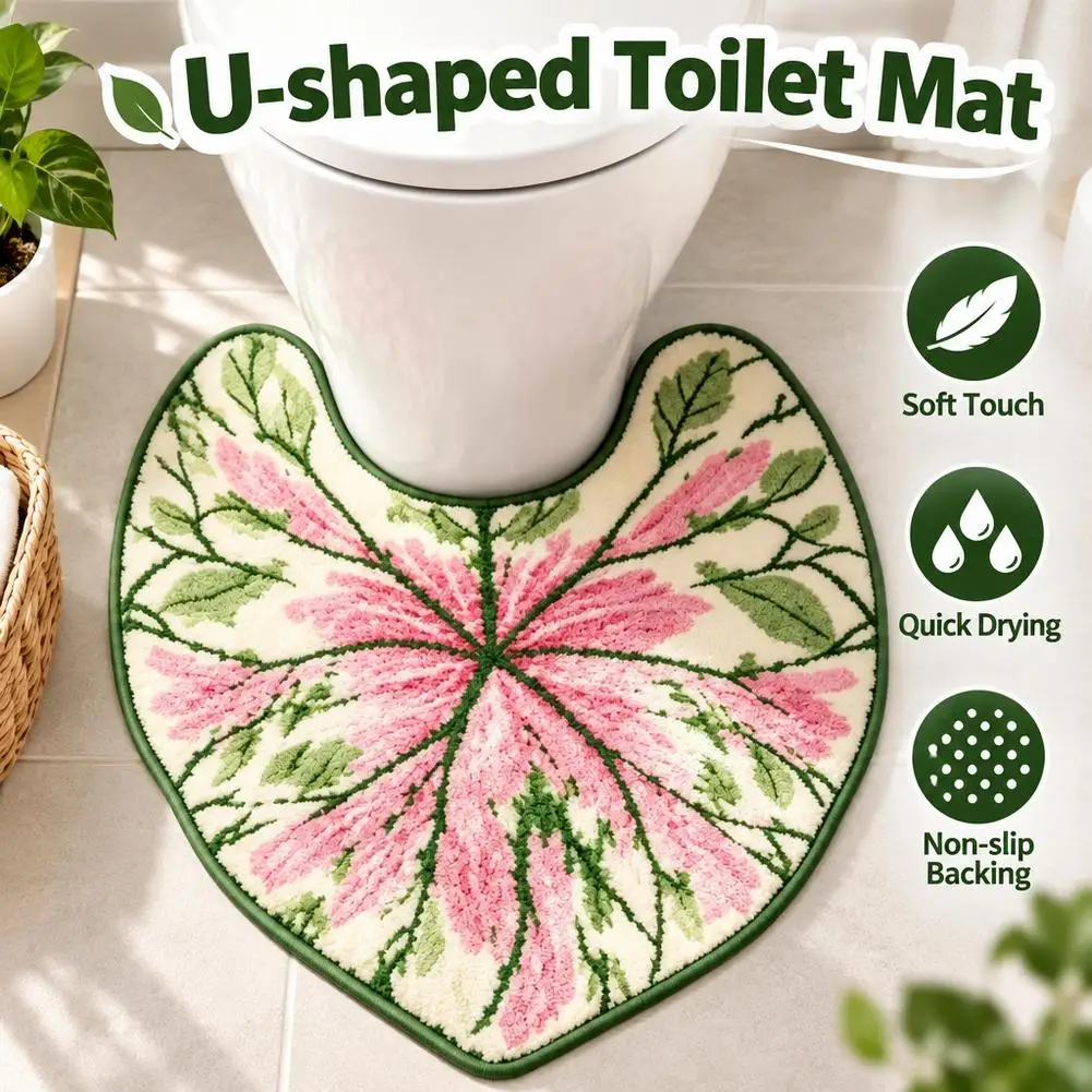 Faux Cashmere Floor Mat Anti-Slip Leaf Shape Pattern Bathroom Floor Mat Thickened Fiber Water Absorbent Non-Slip Bath Mat