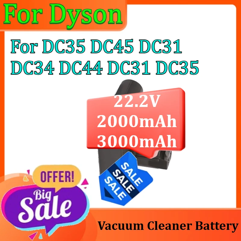 

Vacuum Cleaner Battery (Type A) For Dyson DC35 DC45 DC31 DC34 DC44 DC31 DC35 22.2V 2000mAh 3000mAh