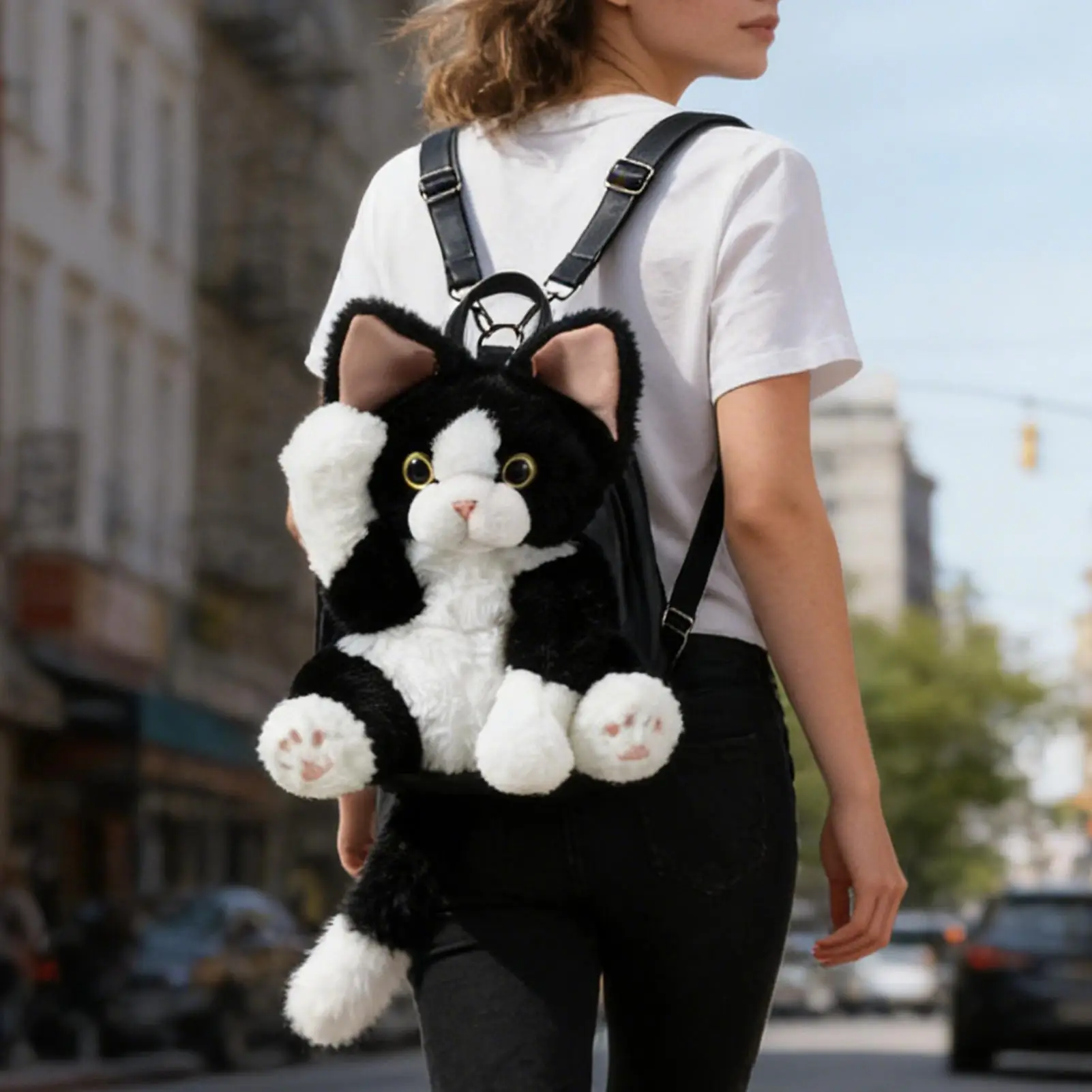 猫の形のバックパック ソフトでリアルな面白い動物の財布 ショルダーバッグ 女性 子供 大人 ティーン向け 日常旅行 学校 デート パーティー