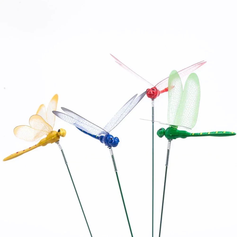 10PCS Dragonfly Stakes Outdoor 3D Simulation Dragonfly Stakes Yard Plant Lawn Decor Stick Flower Pot Garden Decoration Yard Art