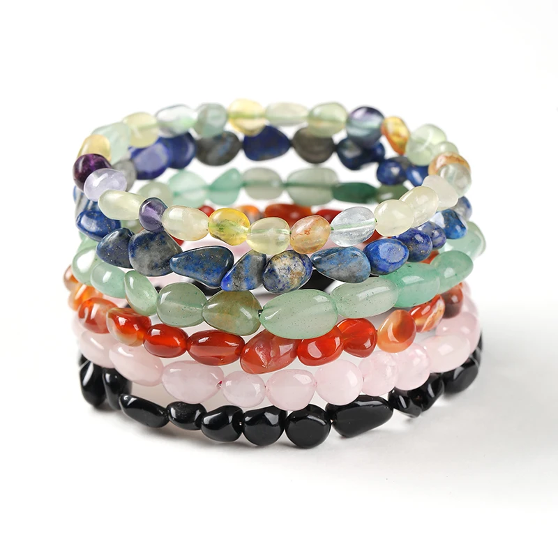 Natural Random Shape Stones Crystal Bracelets Irregular Tumbled Gemstone Stretch Bangle for Women Men Healing Stone Jewelry