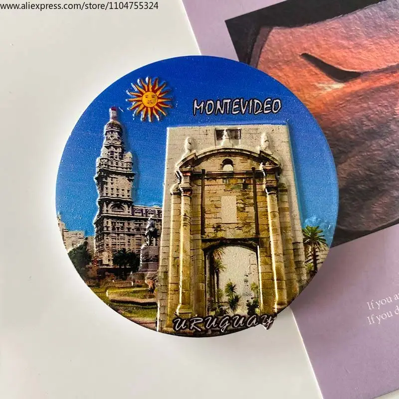 Montevideo Landmark ديكور المنزل ثلاثي الأبعاد رسمت مغناطيس الثلاجة أوروغواي كابيتال تذكارية سياحية