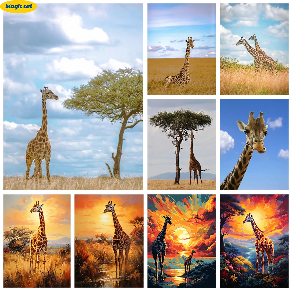 Giraffe 5D Diamond Painting African Animals Portrait Handmade Diamond Embroidery Rhinestones Cross Stitch DIY Home Wall Decor