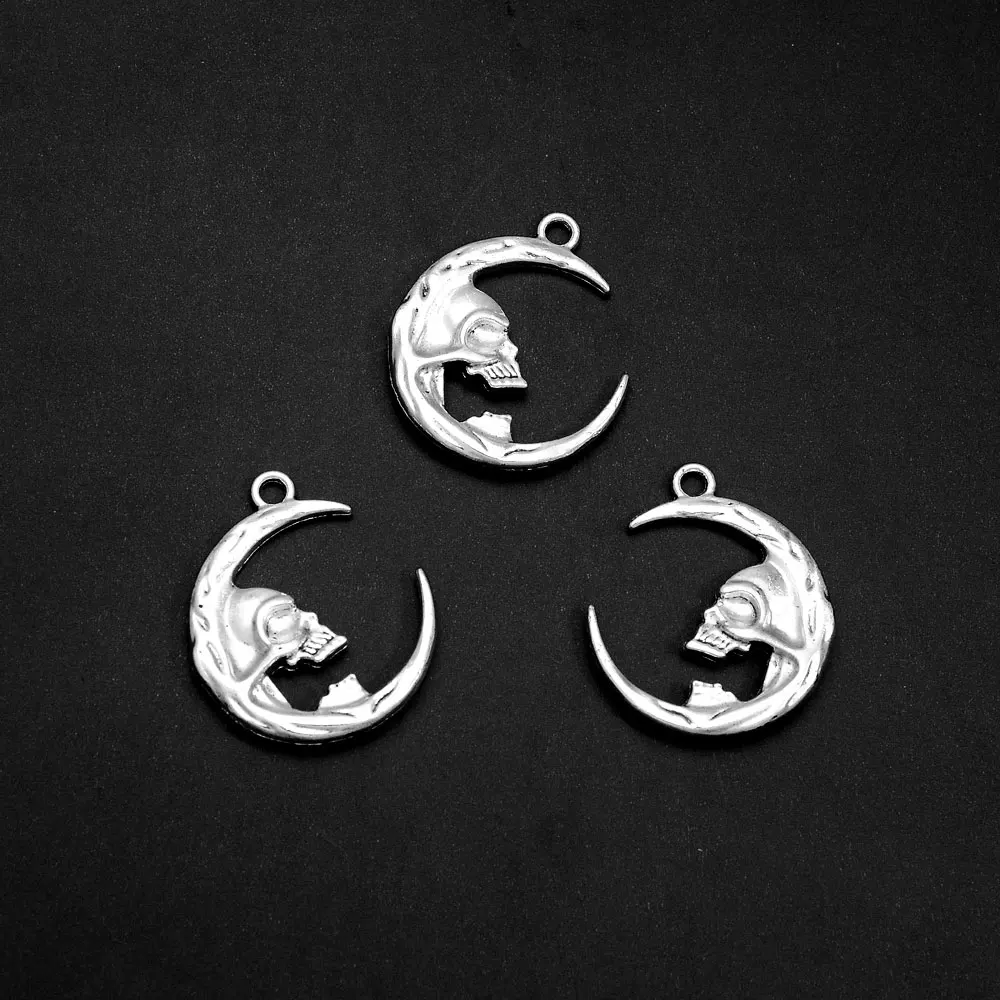 1/5/10/20pcs/Lot Vintage Halloween Charms Cute Skull Skeleton Head Moon Pendant For DIY Necklace Earring Jewelry Making Supplies