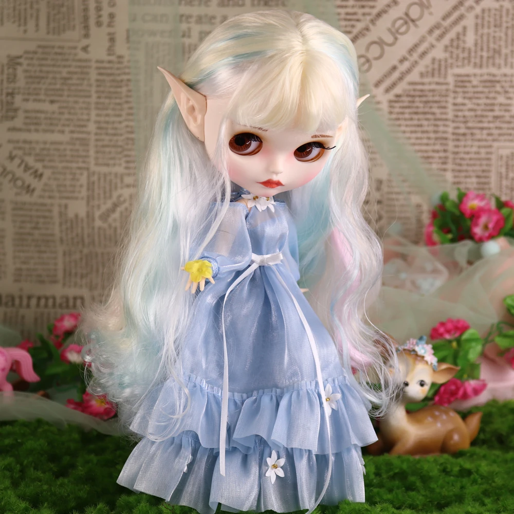 ICY DBS ブライスドール プリンセスドレス レインボーヘアカラー フェアスキン マットフェイス 30cm BJDドール 服付き 女の子向け フェスティバルギフト