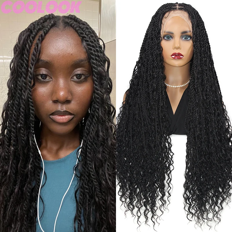 

Bohemian Synthetic Full Lace Box Braided Wig 32 Inch Knotless Goddess Faux Locs Braids Wig for Women Senegalese Twist Braid Wigs