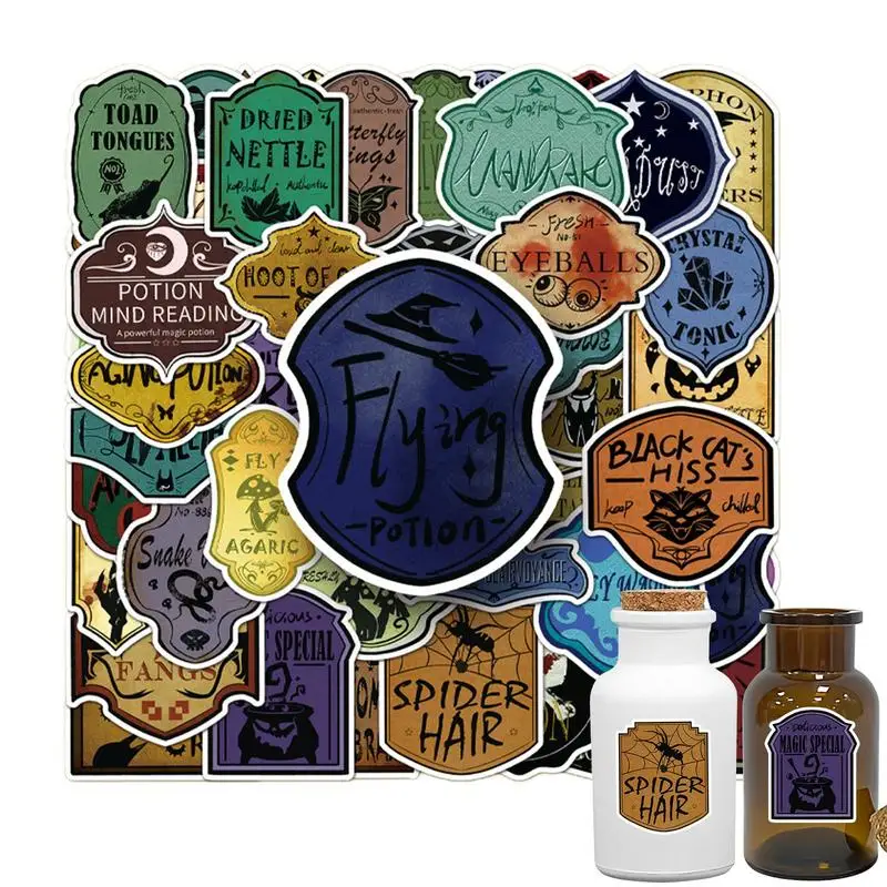 Halloween Stickers For Water Bottles Party Sticker Potion Bottle Decal Charm Potion Stickers 51 Pcs Assorted Water Bottle