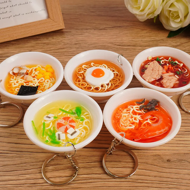 New Handmade Noodle Keychain Creative Simulation Japanese Food Model Keyring Car Phone Bag Pendant Gift Ornaments Trinkets