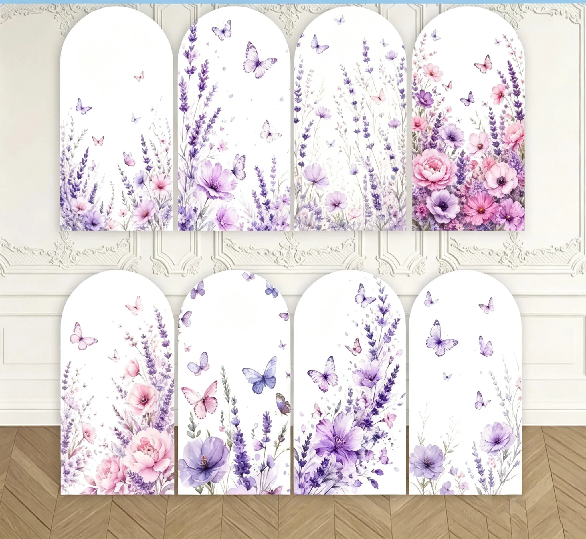 Custom 2-Side Purple Lavendar Bridal Shower Arch Backdrop Cover Floral Butterfly Wedding Birthday Party Decor Backdrop Photo