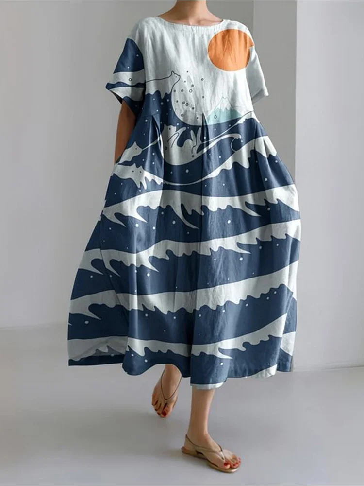 

Autumn Fashion Elegant Round Neck Long Casual Dress Large Size Plum Blossom Print Dress Street Fashion Resort Knee-length Dress