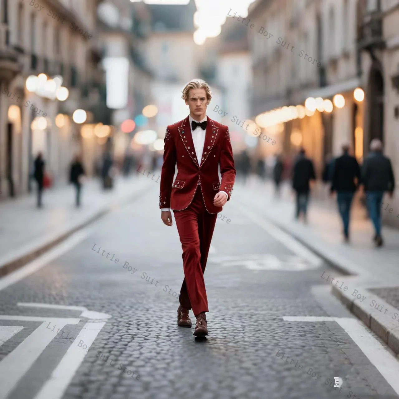 

Crystals Red Men Suit Set 2 Pieces Jacket Blazer Pants Trousers Luxury Wedding Tuxedo Formal Office Party Coat Customized