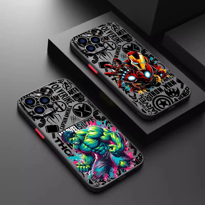 마블 슈퍼 히어로 만화 반투명 반투명, 애플 아이폰 16 15 14 13 12 11 XS XR X 프로 맥스 플러스 미니 매트 폰 케이스