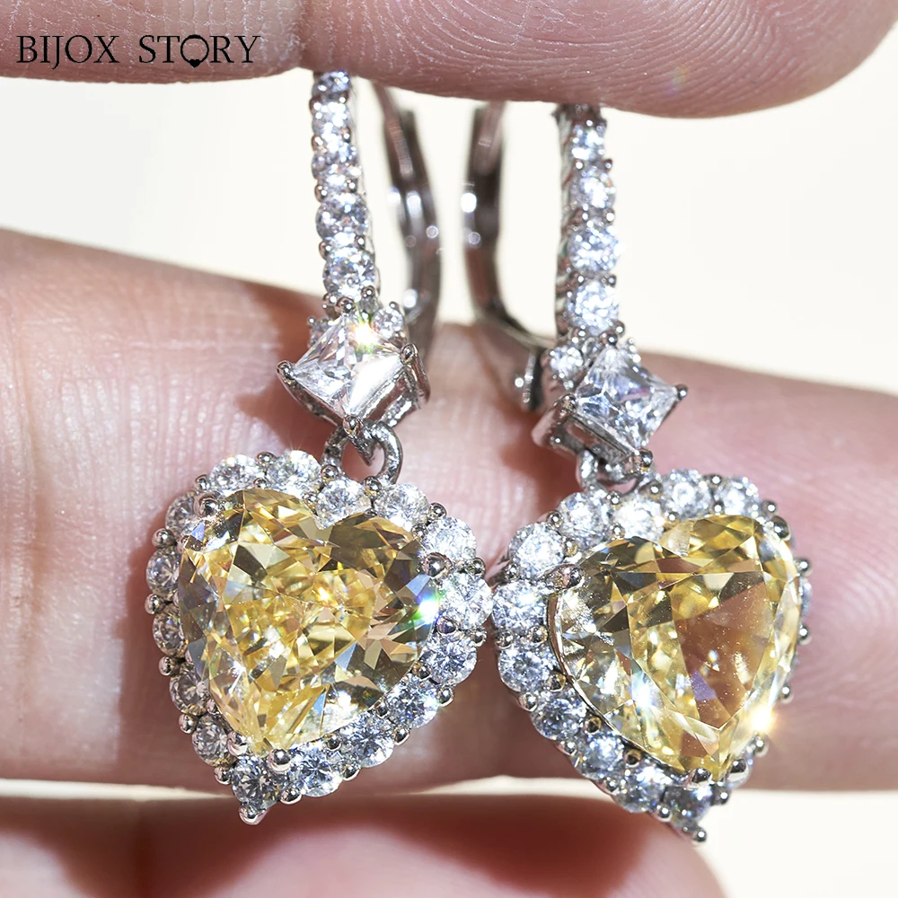 Luxury 925 Sterling Silver drop earring for charm lady with 2ct vivid yellow color dating Fine Jewelry gift wholesale