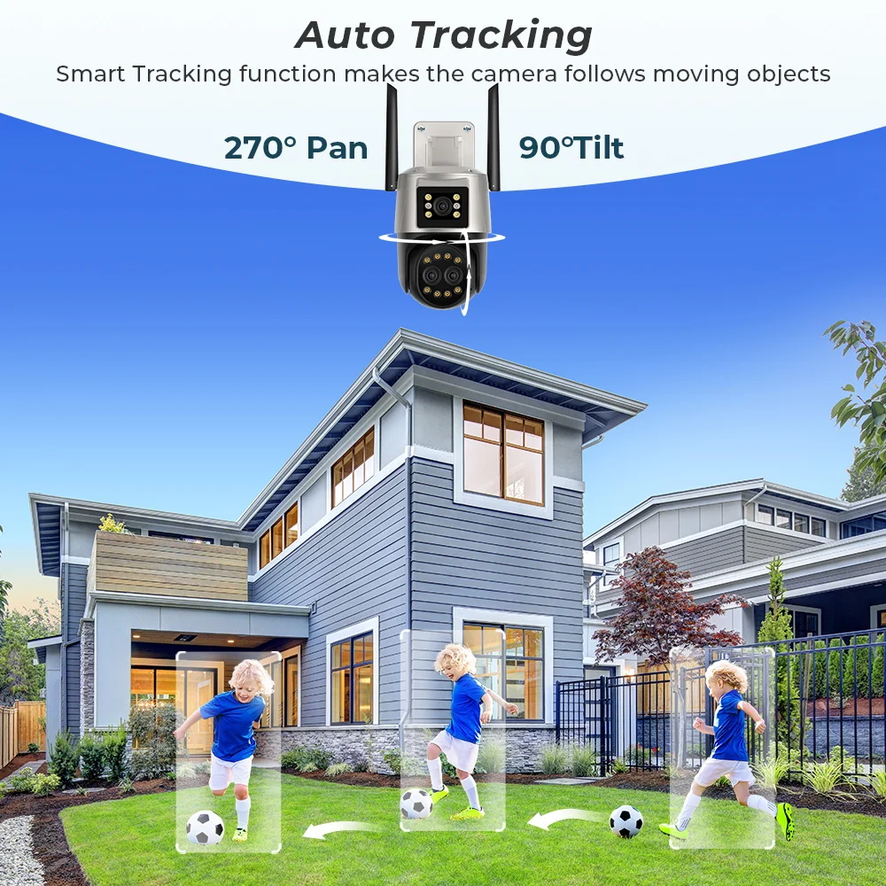 Reobiux-Outdoor Cam Vigilância IP, Câmera WiFi PTZ, 3 Lens, CCTV Security Protection, Dual Screen, 8X Câmera Zoom Digital