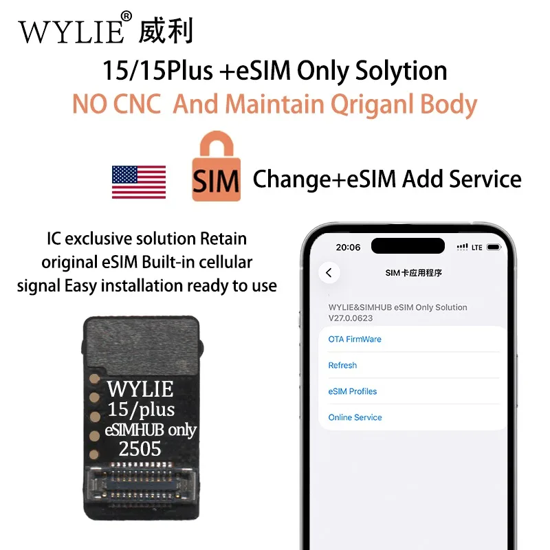 WYLIE eSIM Activation Solution for Phone 15/15 Plus/16/16 Plus No Hardware Modification Stable Signal Repair Tool