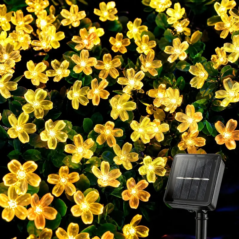Solar Cherry Garden Blossom Flower Lights Garlands String Lights Solar Outdoor Waterproof Christmas Decoration Lamp
