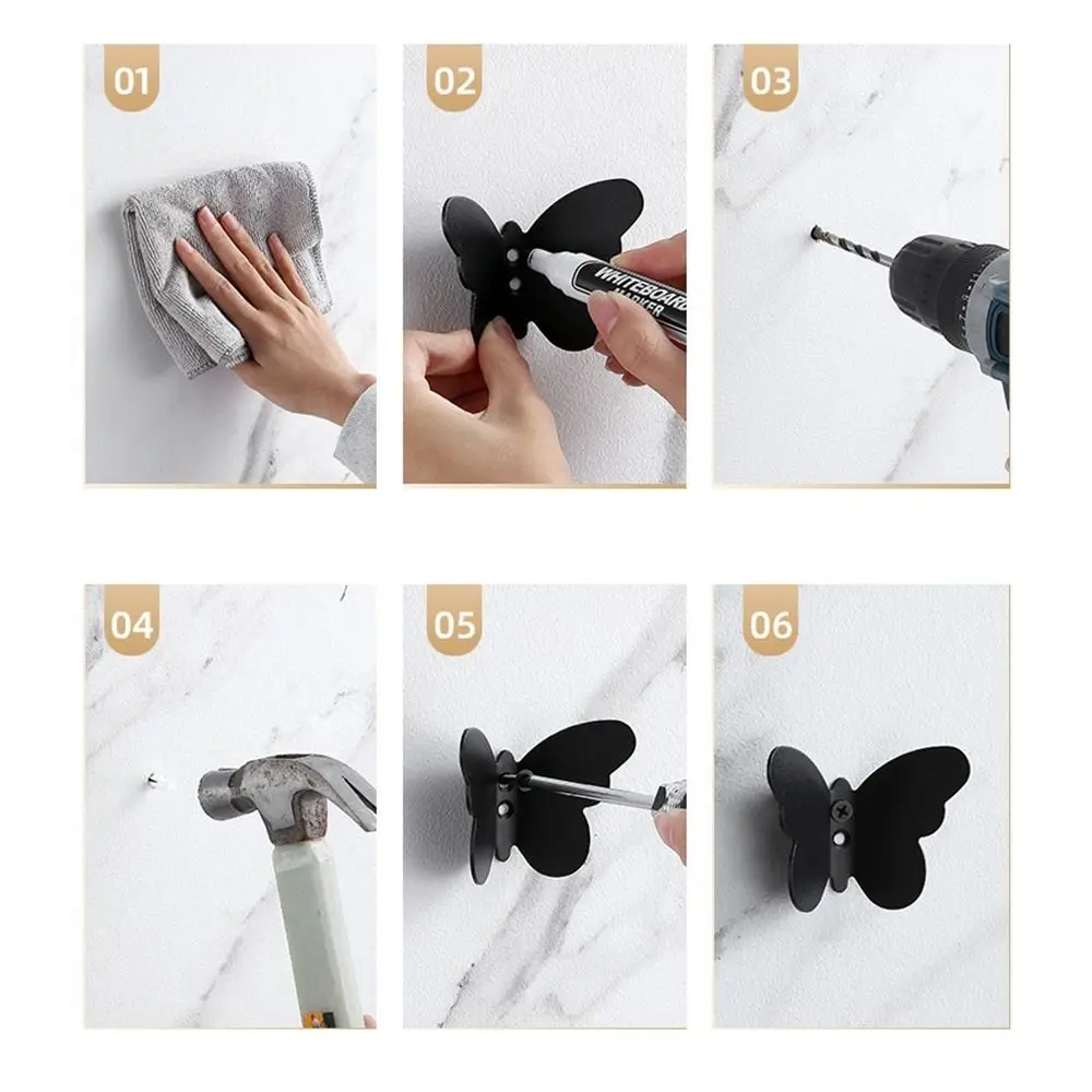 Wall Mounted Hook Kitchen Bathroom Accessories Stainless Steel Towel Key Coat Hooks Punching Back Door Butterfly Storage Hanger