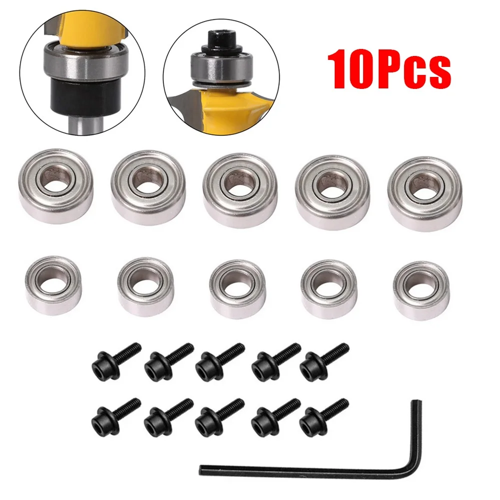 10pcs Router Bit Bearing Milling Cutter Head Top Mounted Steel Ball Bearings Router Bit Repair Accessories