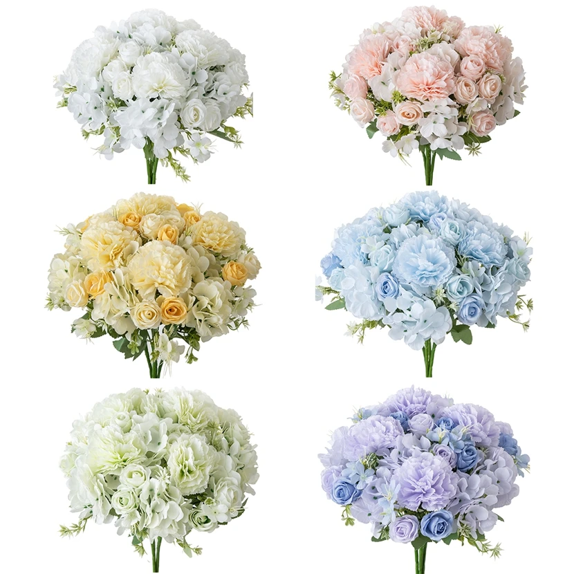 

6Pc Silk Artificial Flowers Carnation Festival Wedding Bridal Bouquet Wreath Home Room Table Decor Garden DIY Gift Box Accessory