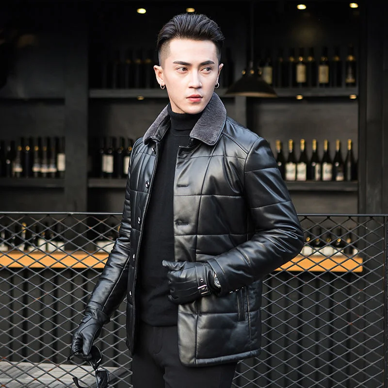 genuine leather 100% fur coat men jacketHaining men's fashion young and middle-aged sheep skin down jacket winter slim