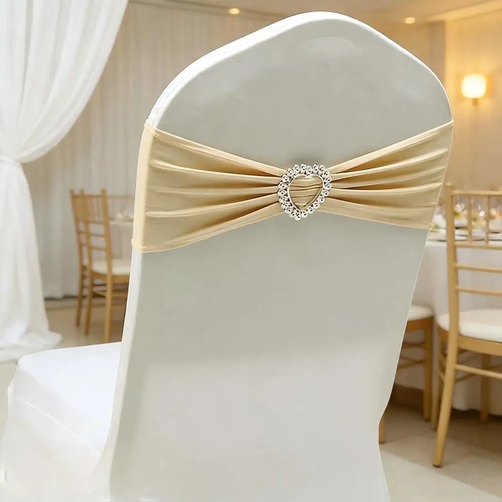 10 PIeces Wedding Decoration Spandex Chair Sash With Love Heart Buckle Stretch Bow Tie For Birthday Party Holiday Festival