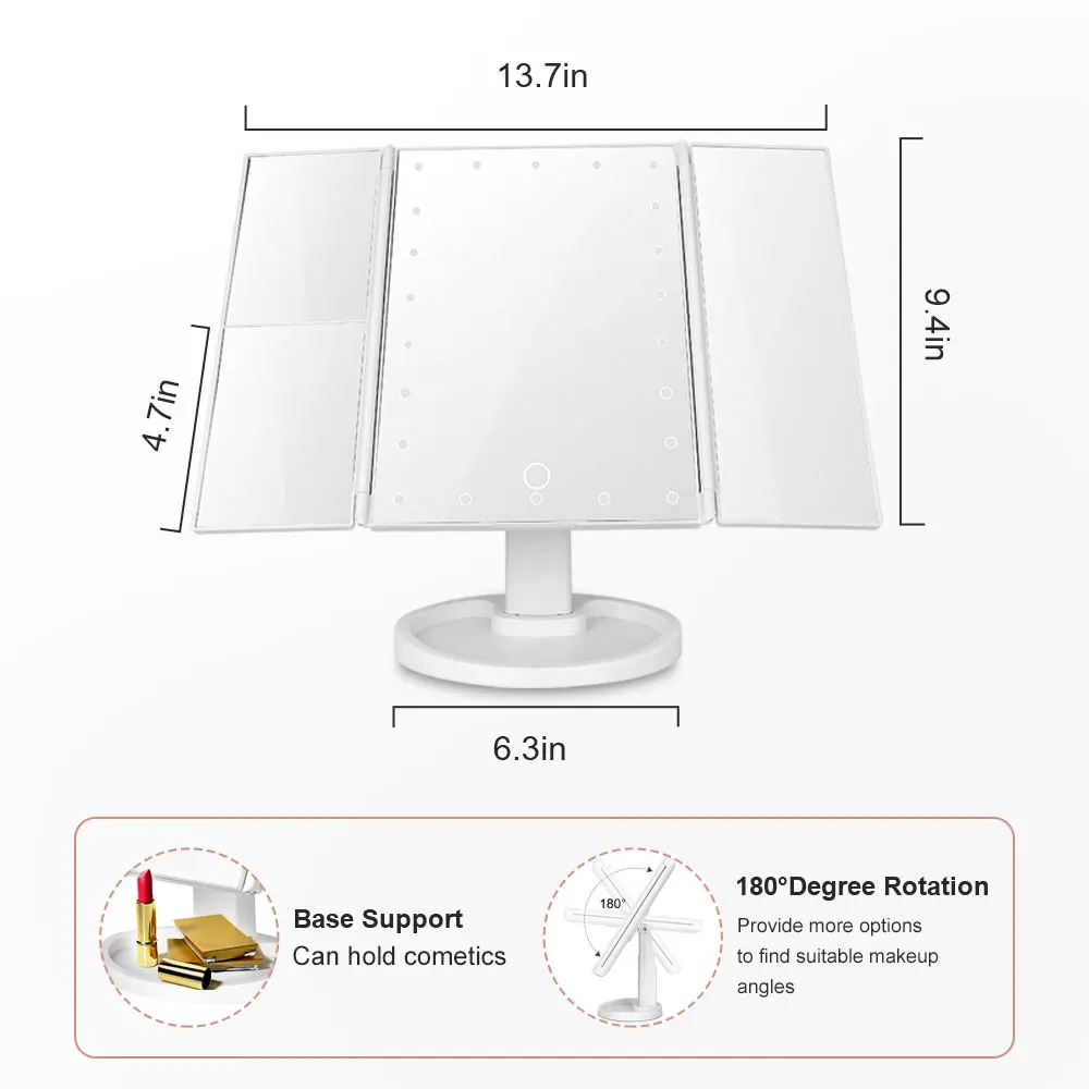 휴대용 조명 된 메이크업 거울 증폭 된 조명 된 메이크업 미러 터치 컨트롤 메이크업 액세서리 아름다움