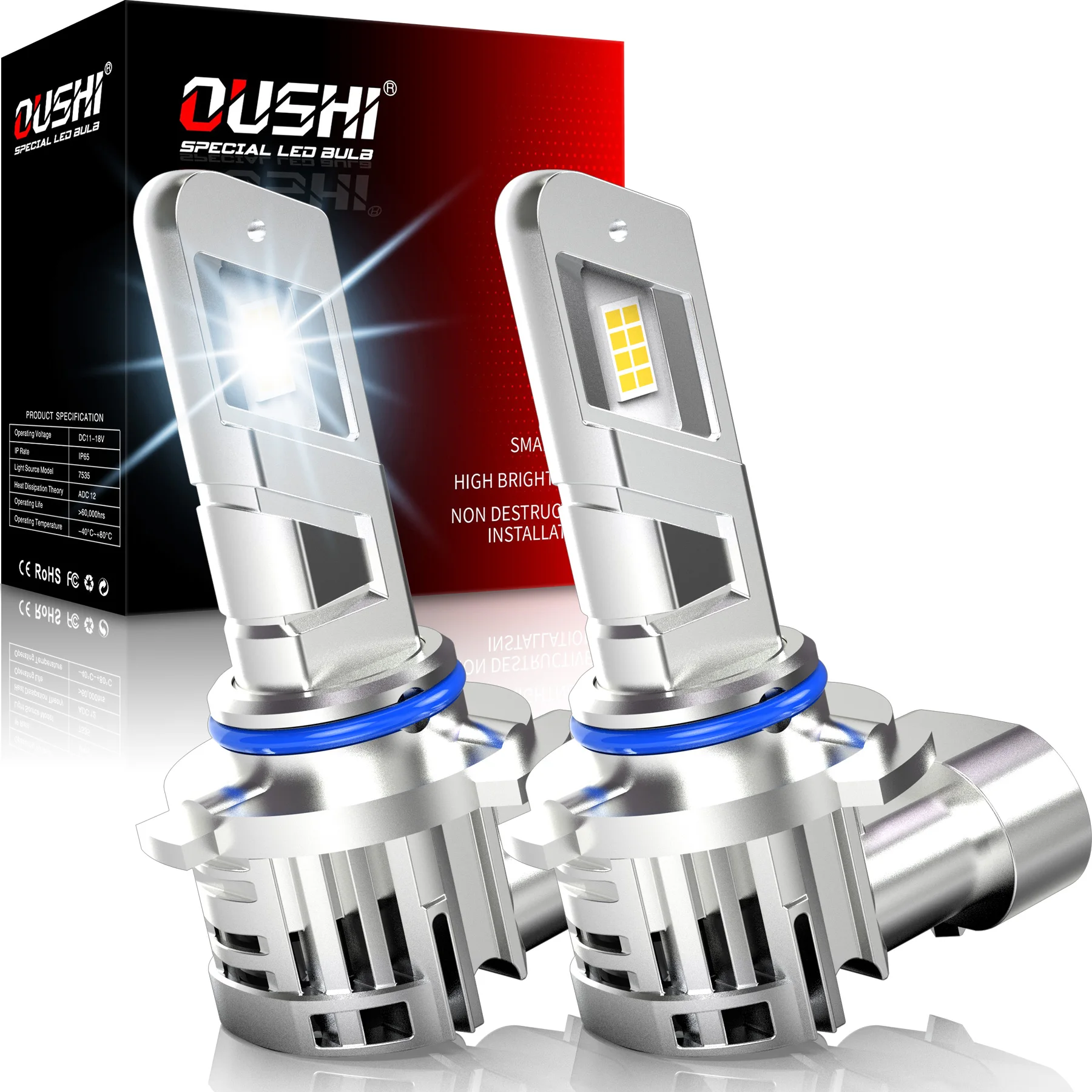 OUSHI 2x 9012 HIR2 Led Car Headlight Bulb Super Bright 6000K White Hir2 Bulb High Power No Adapter Required For Lincoln MKZ MKS
