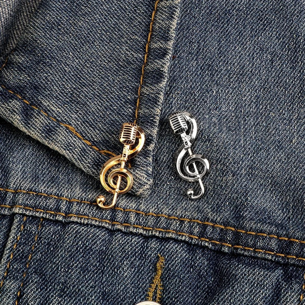 Elegant Microphone Music Note Brooch Club Badge for Women Men Fashion Band Souvenir Jewelry Accessories Gifts