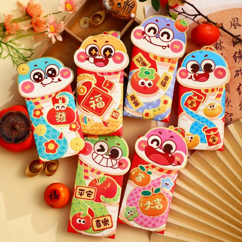 6pcs Household Gilded Cartoon Snake Red Envelope 3D Solid Red Packet Blessings Printing Thickened HongBao Kids