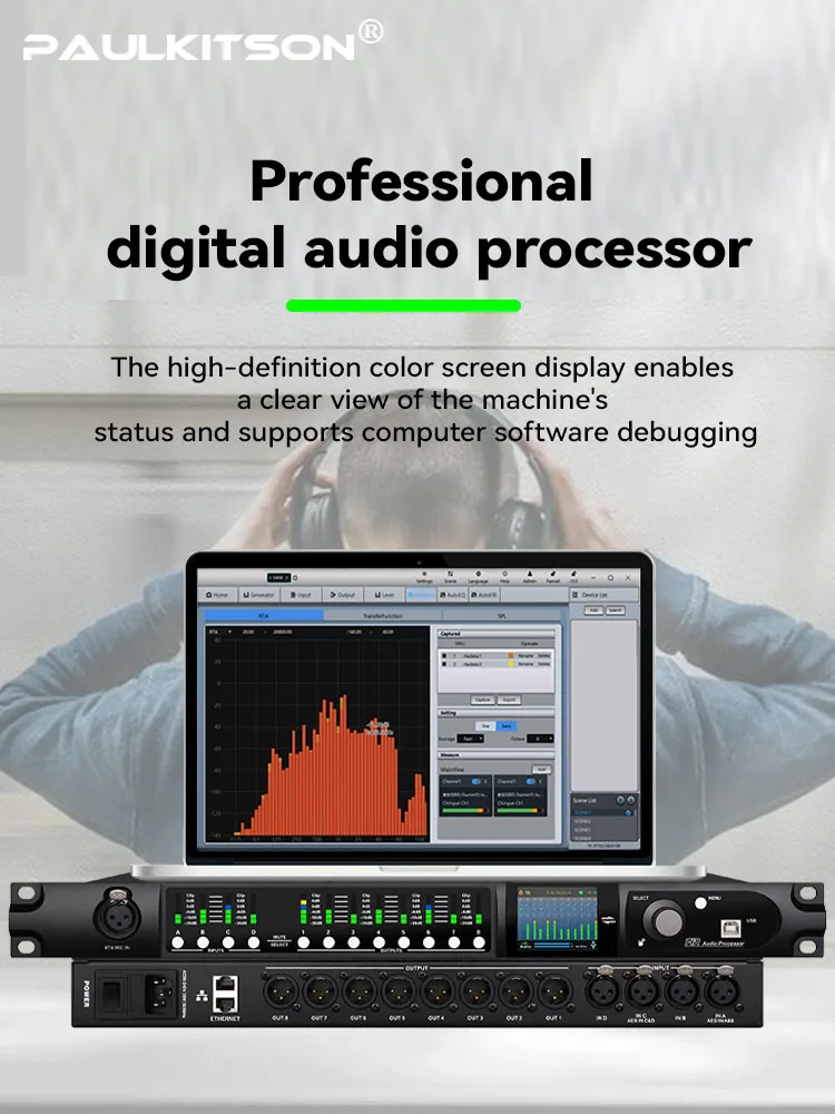 Paulkitson Driverack SD448 Digitaler Audio-Prozessor mit Auto FIR/EQ, integrierter USB-Soundkarte, RTA-Unterstützung und 4-in-8-out Prozessor für Mikrofone – Detail 1