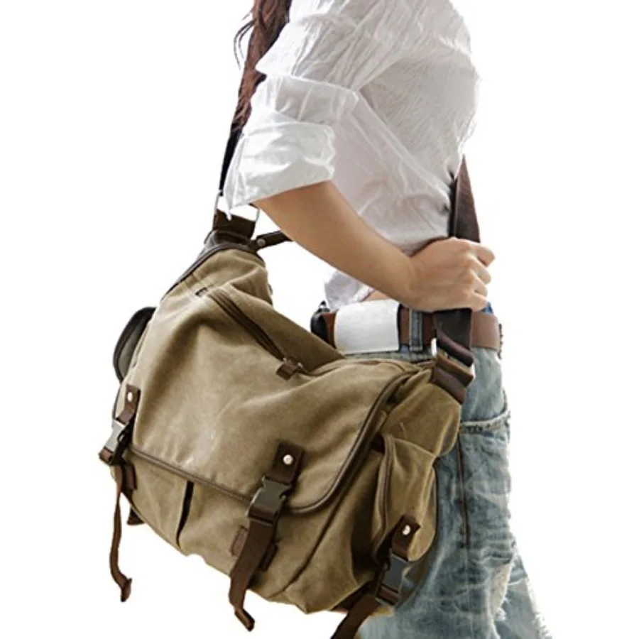 

Upgraded] Vintage Canvas Messenger Bag 13 15.6 Book Laptop Shoulder Bag Women Men New