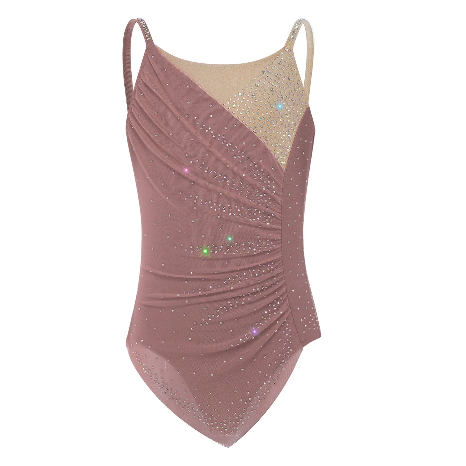 Rhythmic Gymnastics Leotatd Childs Spaghetti Straps Ruched Figure Skating Jumpsuits Kids Girls Sleeveless Ballet Dance Costume