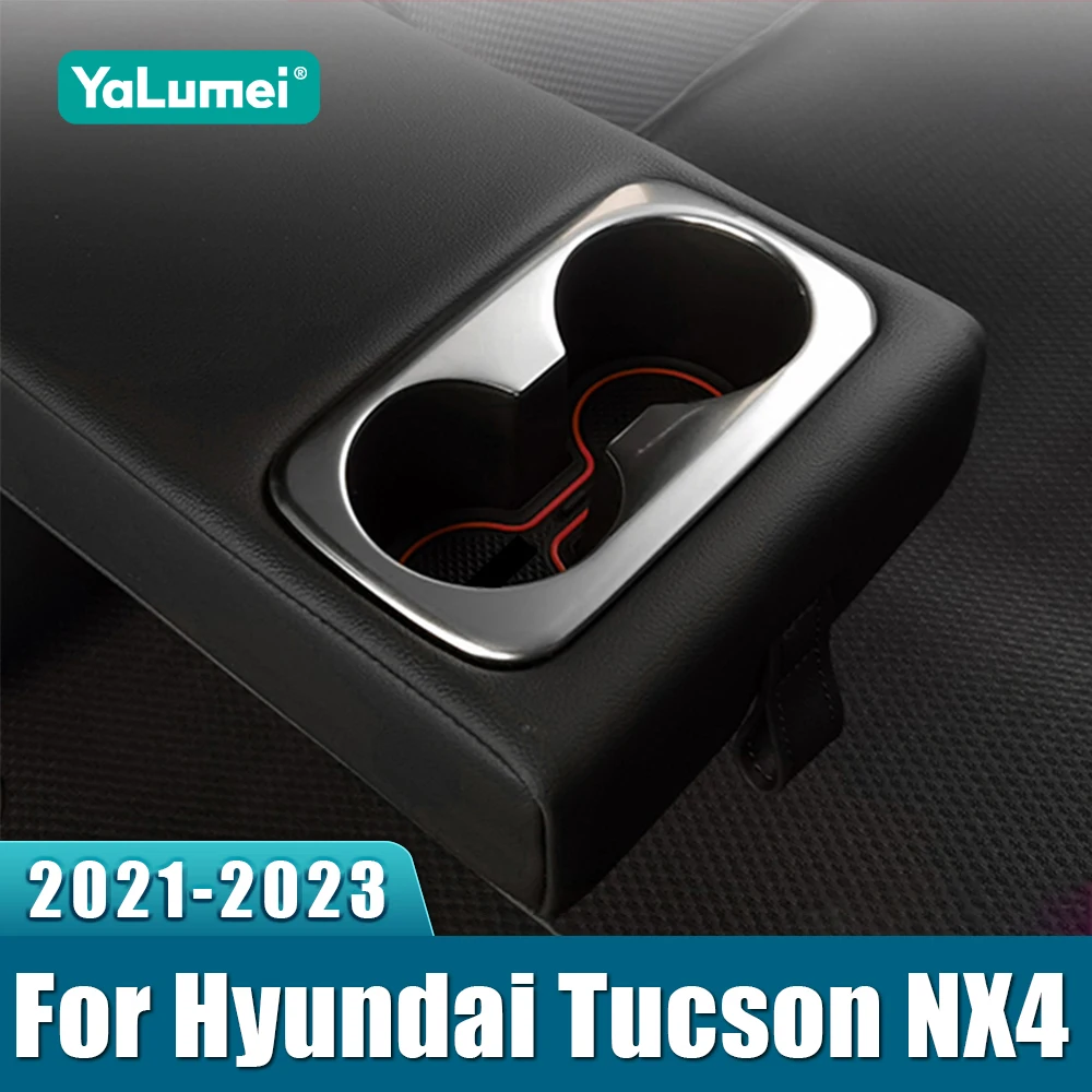 Für Hyundai Tucson NX4 2021 2022 2023 Hybrid N Line Edelstahl Auto-Rücksitz Getränkehalter Abdeckung Zierleiste Zubehör