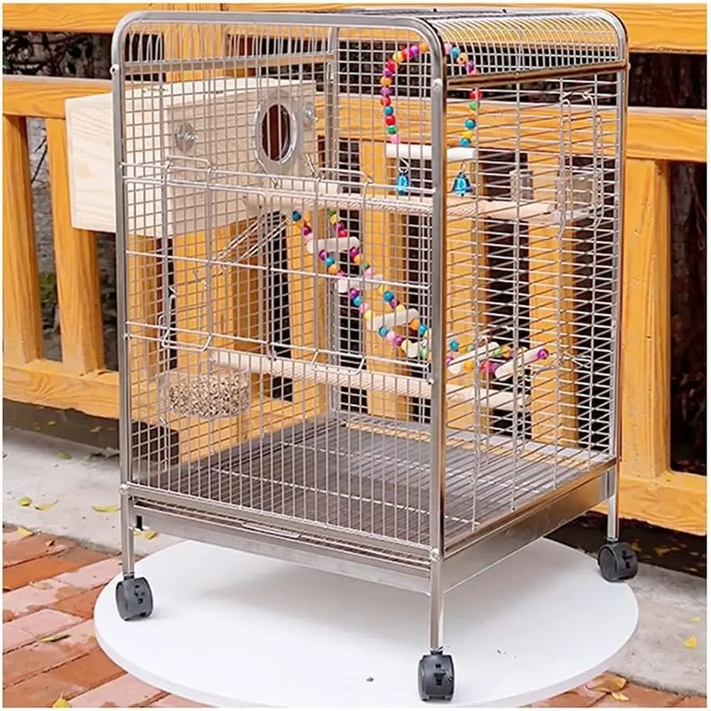 

Large Stainless Steel Aviary for Parakeets with Pull-Out Tray and Spacious Nesting Box