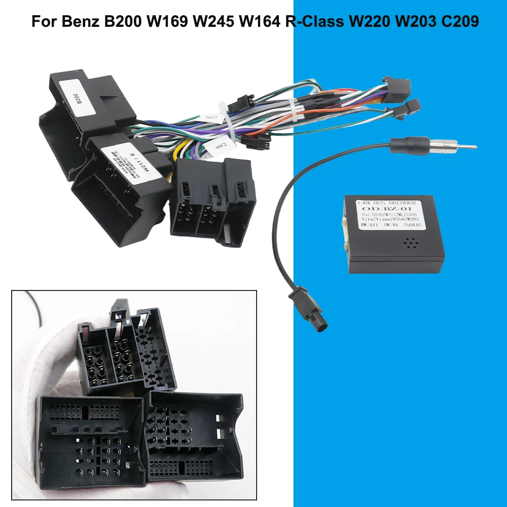 CANbus Box Adaptor Decoder For Benz B200 W169 W245 W164 R-Class W220 W203 C209 Vito SLK With 16Pin Power Wiring Harness Cable