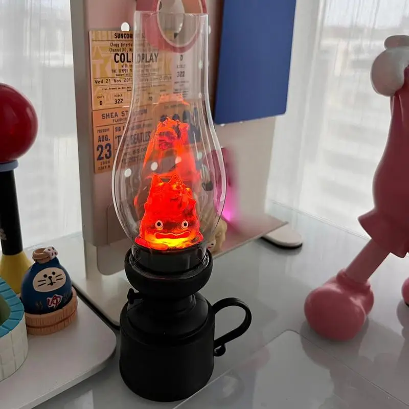 Calcifer Flameless Night Light Halloween Retro Decorative Candle Light Cartoon Anime Kerosene Lamp Bedroom Bedside Table Lamp