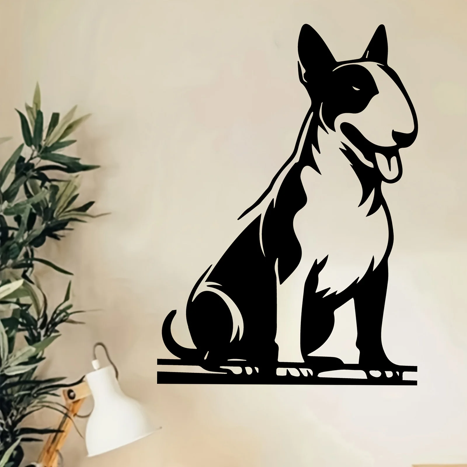 Bull Terrier Metal Wall Art Statue Rust-Resistant Iron Dog Sculpture Garden Fence Home Decor Gift Pet Lover Realistic Mural
