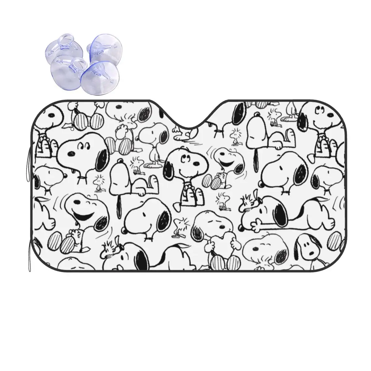 Parasol para parabrisas delantero de coche con diseño de sonrisa y risas de Snoopy, 76x140cm, reflector de calor para coche