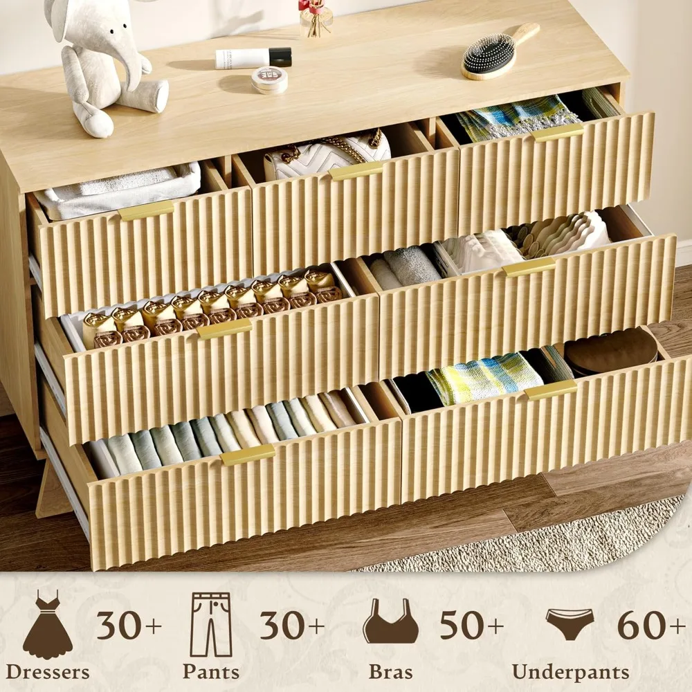 Lemari Laci Bergaris untuk Kamar Tidur dengan 7 Laci, Lemari Laci Bergaya Modern Abad Pertengahan, Lemari Laci Kayu Alami Lebar 48 untuk Lemari, Kayu B