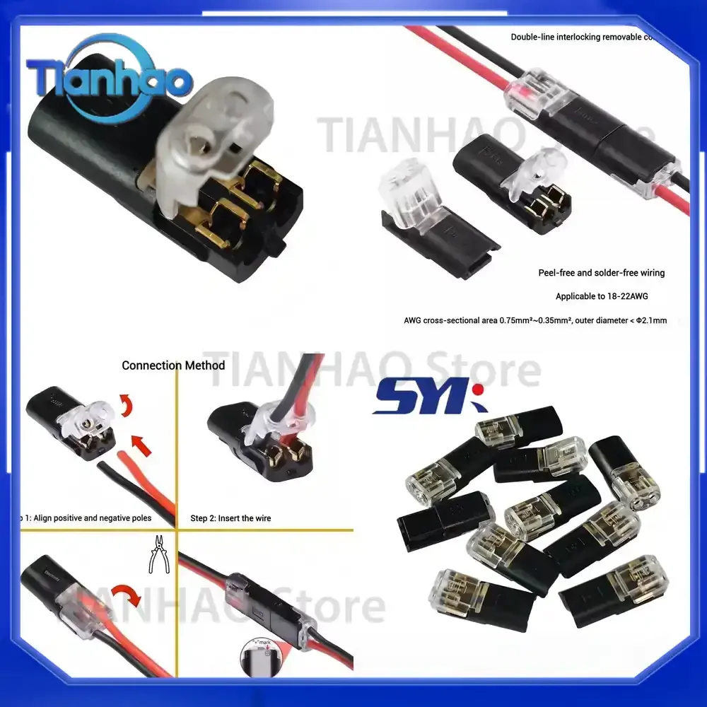 LED Solderless Strip Wireless Terminal D2 Interlocking Removable Quick Connector Dual Wire Male Female Copper Nylon for