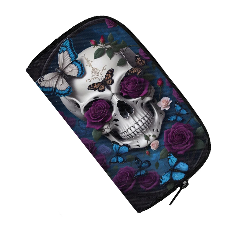 Skull Rose Butterfly Print Print Wallet Women Coin Money Bags ID Credit Card Phone Earphone Holder Casual Long Purse Gift